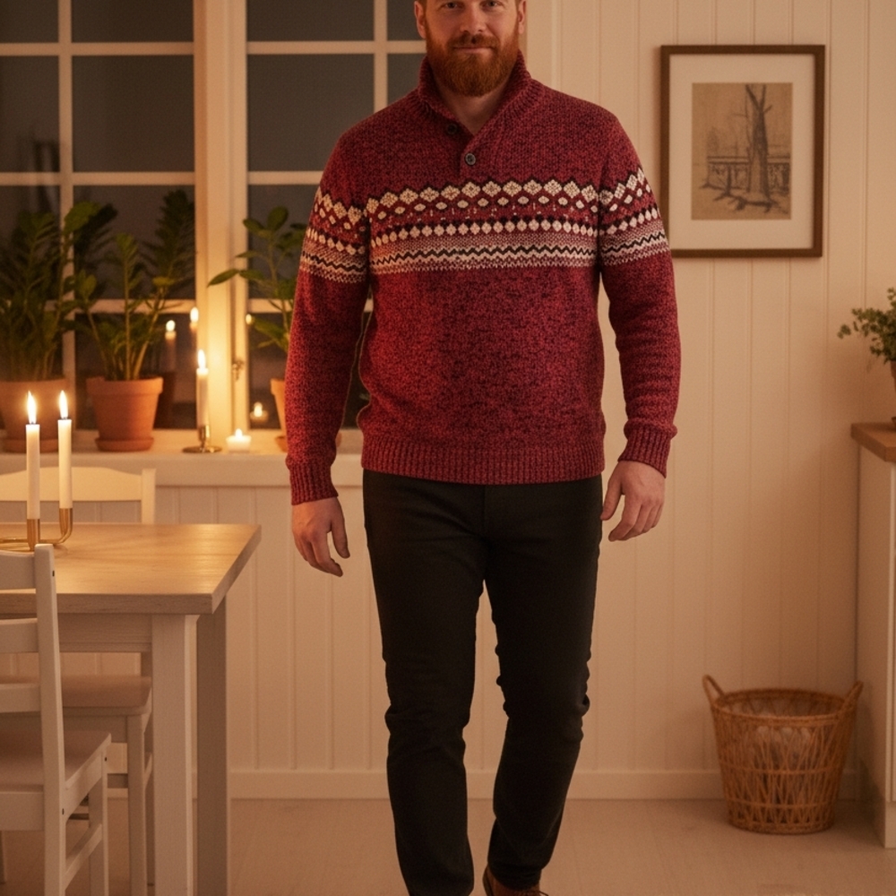 Men's Red Patterned Crewneck Sweater